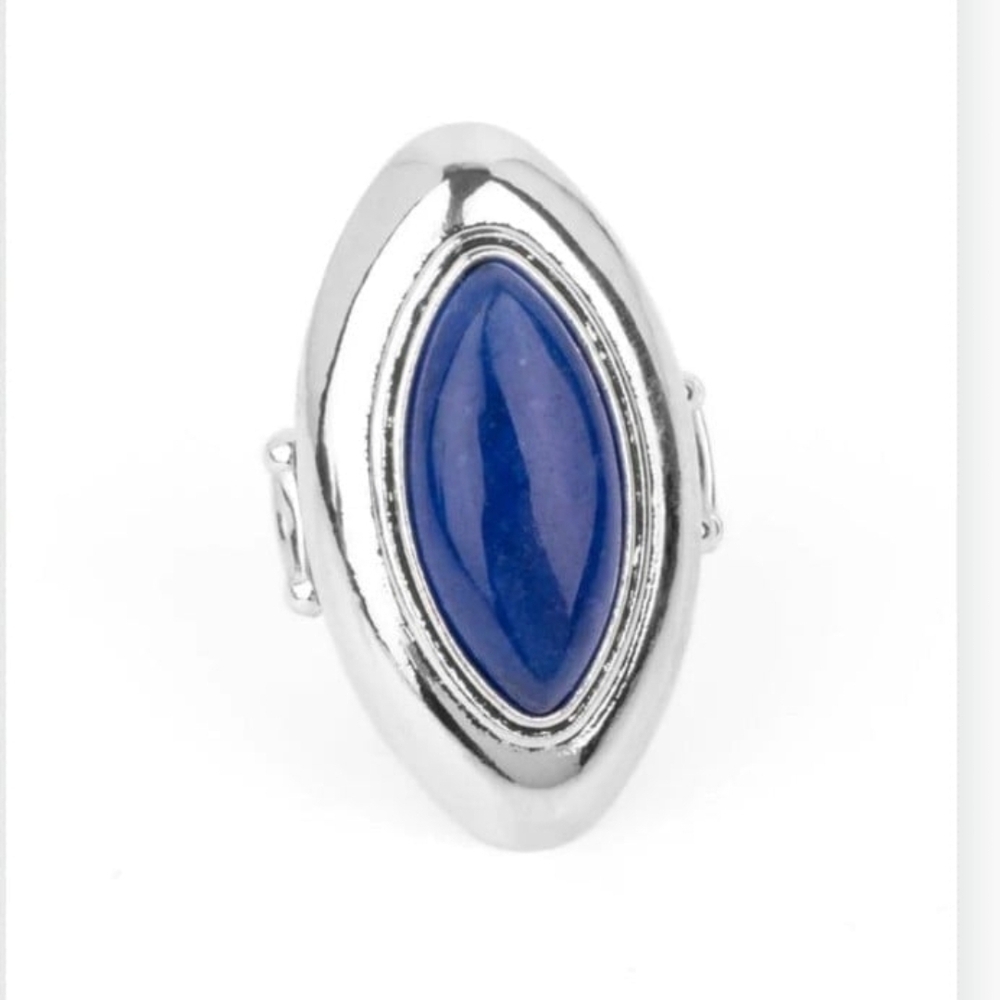 Sahara Seer Paparazzi Silver-Tone Ring with Deep Blue Marquise Stone